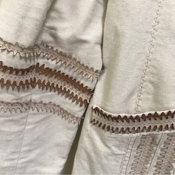 Cole Haan Cotton Lambskin Leather Detail Boho Trench Coat Jacket Fitted Pockets - Picture 14 of 16